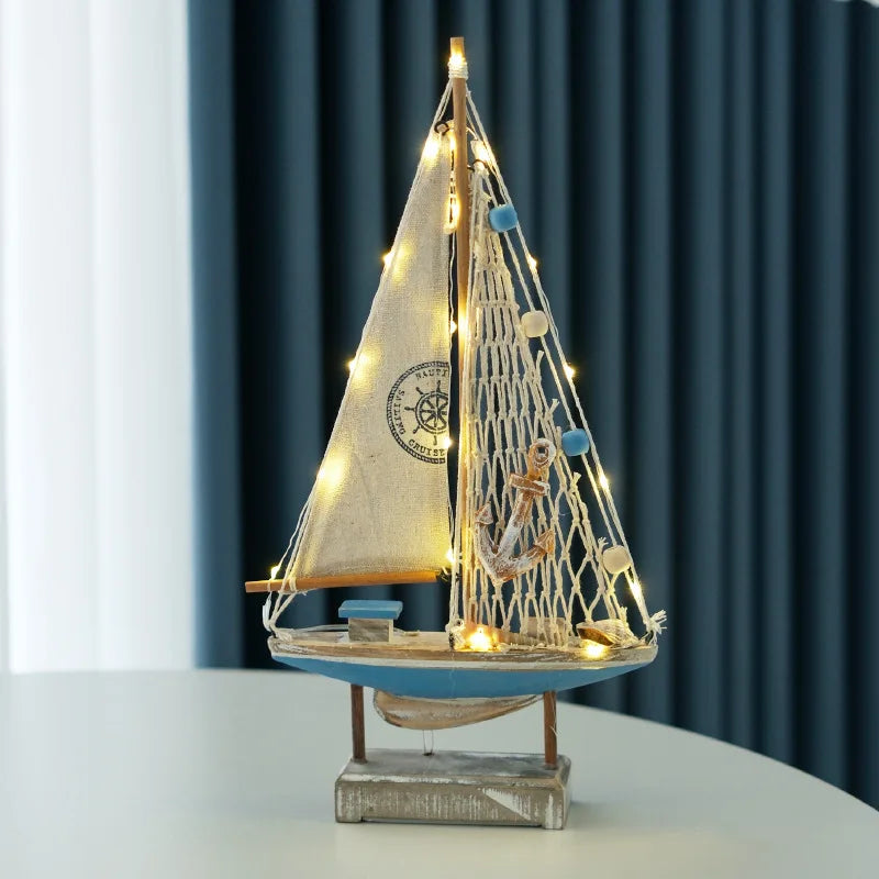 Retro Wooden LED Sailboat Decor
