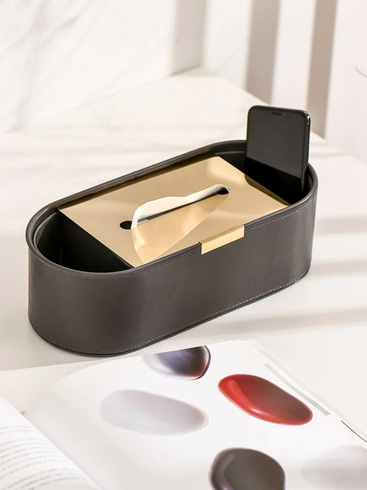 Luxury Leather Tissue Box Organizer for Living Room and Desktop