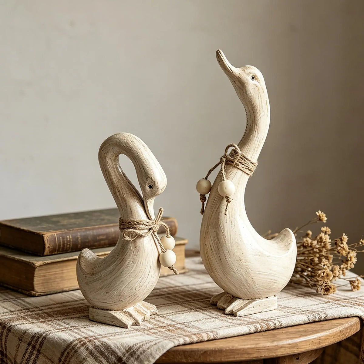 Rustic Wooden Duck Figurine Set