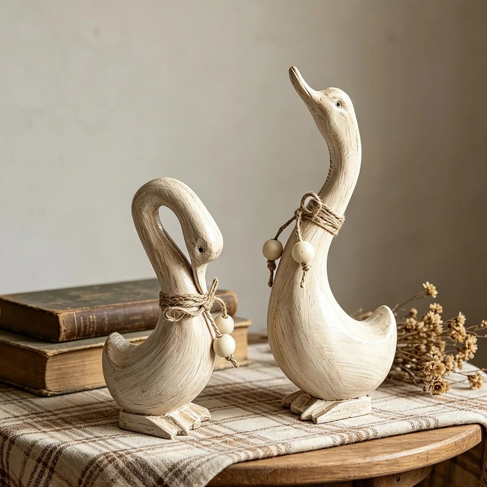 Rustic Wooden Duck Figurine Set