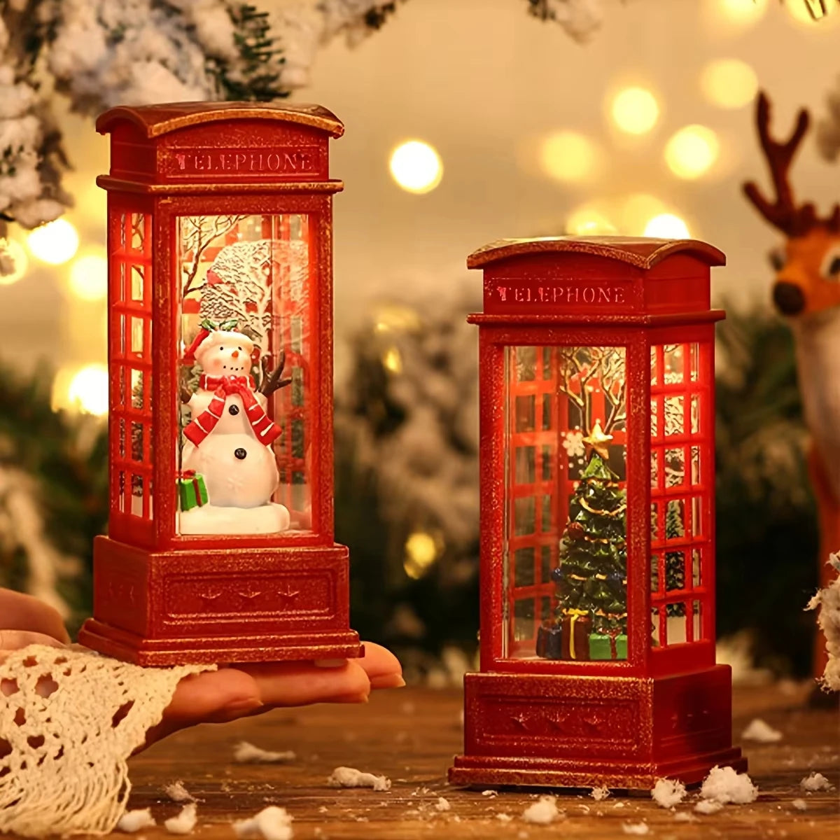 Lighted Christmas Phone Booth Tabletop Decoration