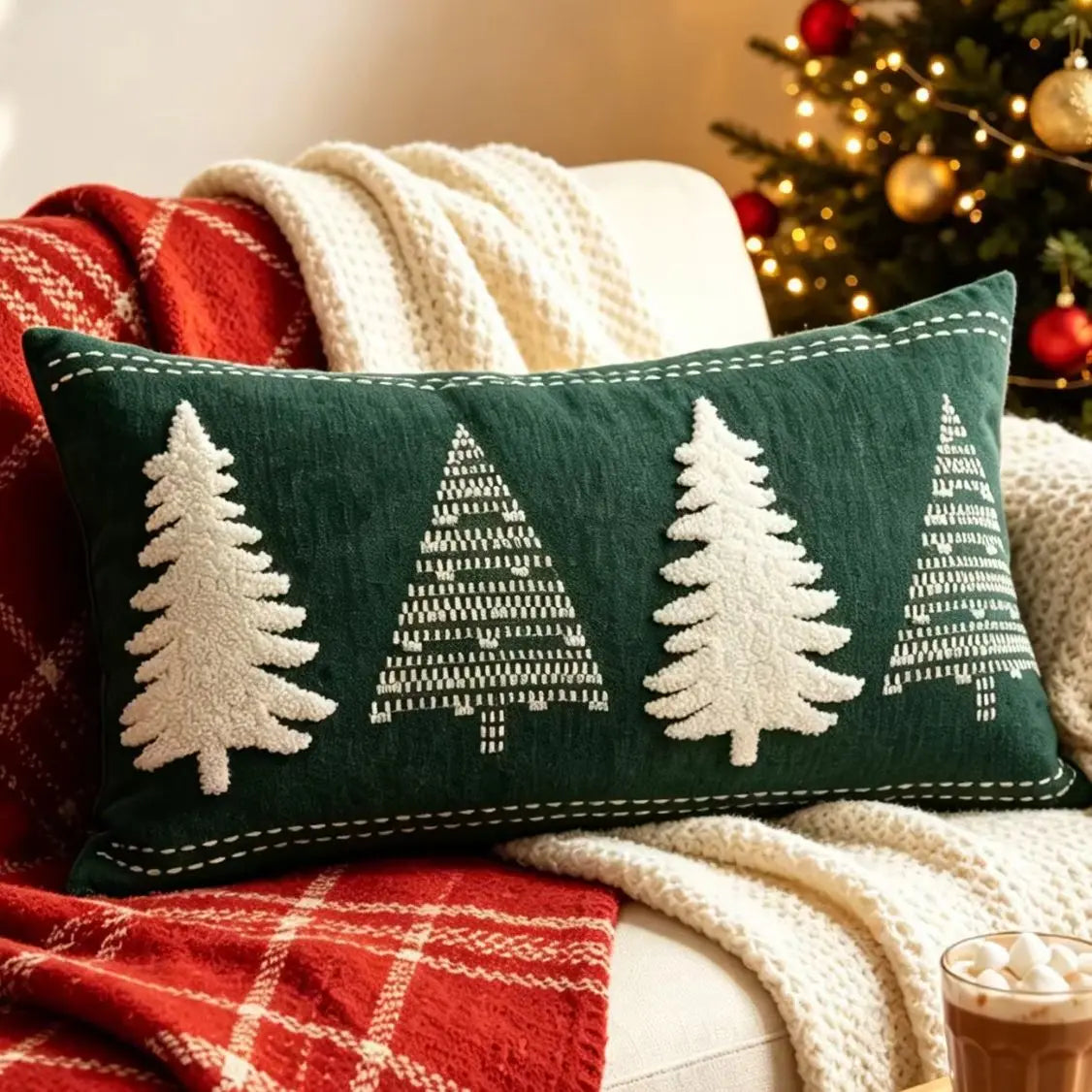 Christmas Embroidered Cushion Cover – Holiday Decorative Pillow Case