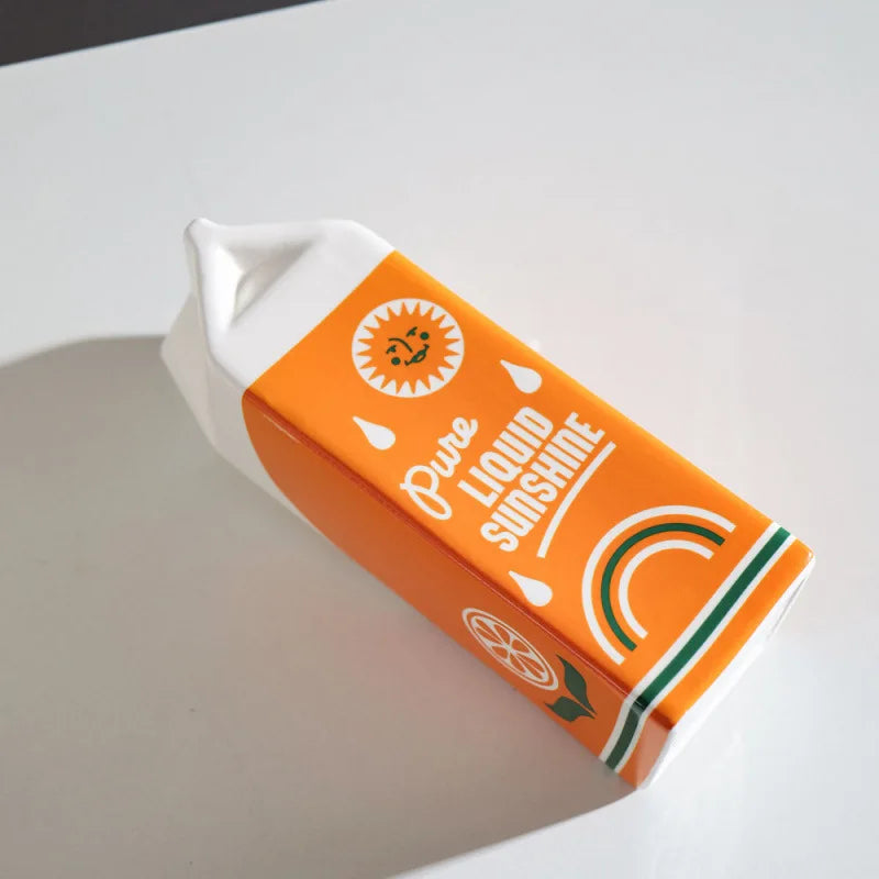 Retro Orange Juice Carton Ceramic Vase