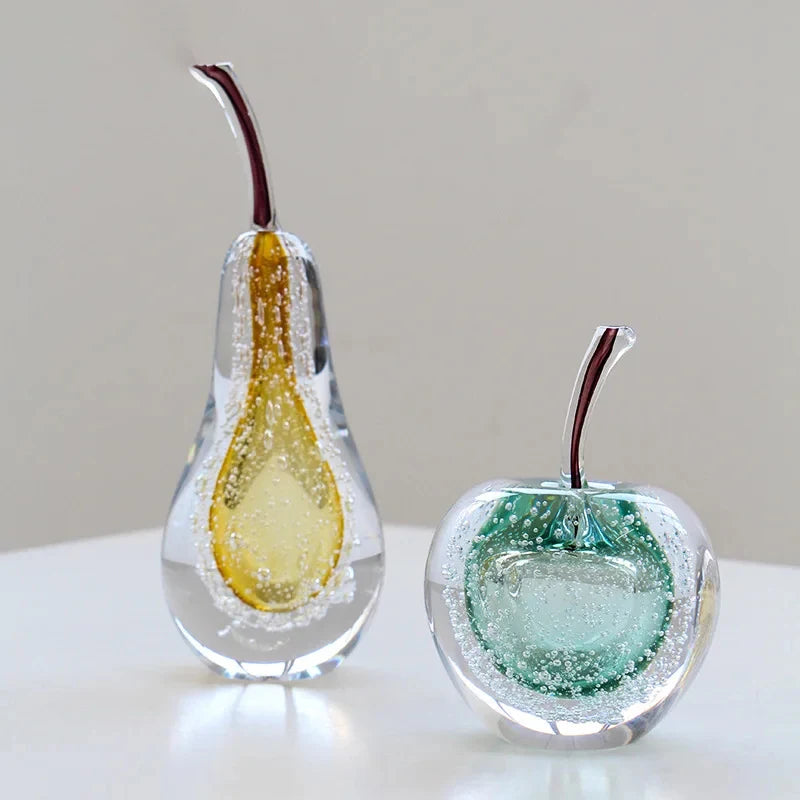 Bubble Glass Apple and Pear Statue - Aesthetic Fruit Desk Decoration