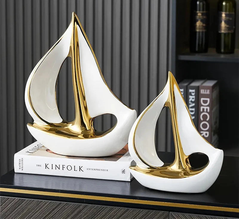 Luxury Ceramic Sailboat Sculpture