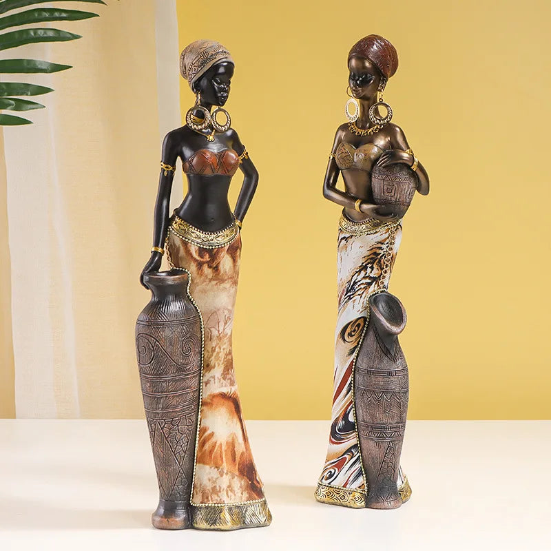 African Tribal Lady Resin Sculpture Vintage Art Statue Home Décor