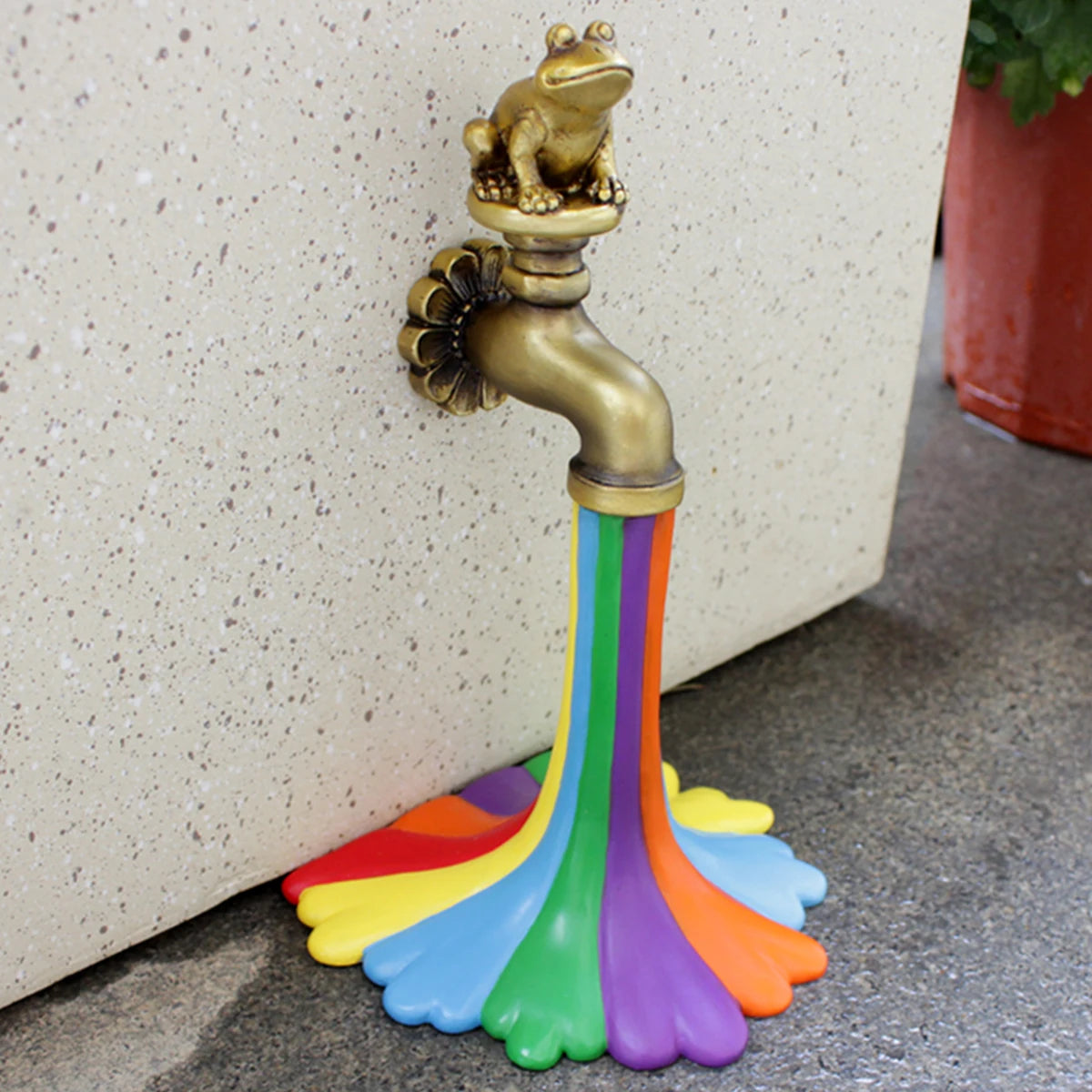 Flowing Rainbow Frog Faucet Resin Statue Garden &amp; Room Decor Ornament