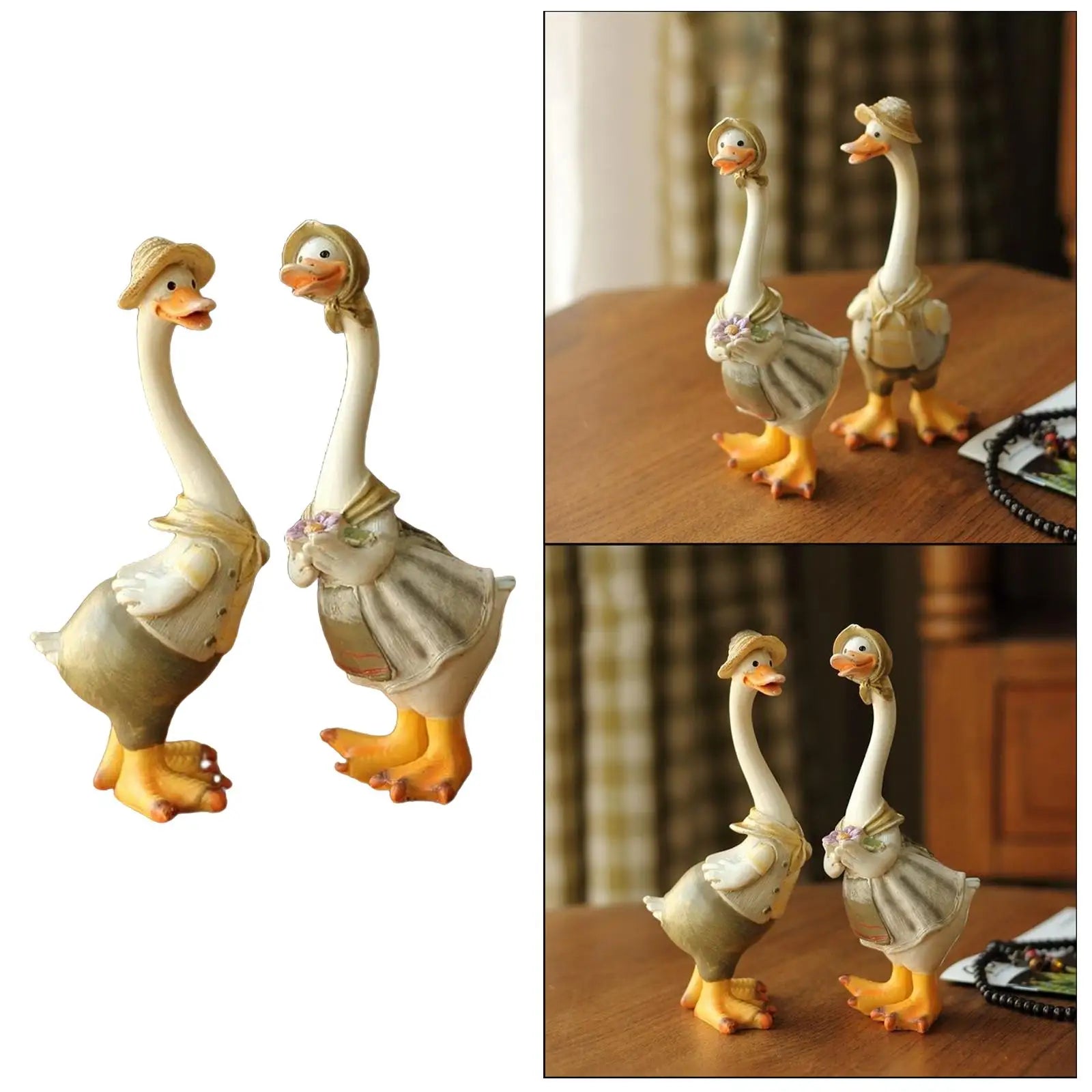 2-Piece Resin Duck Figurine Set – Miniature Duck Decor