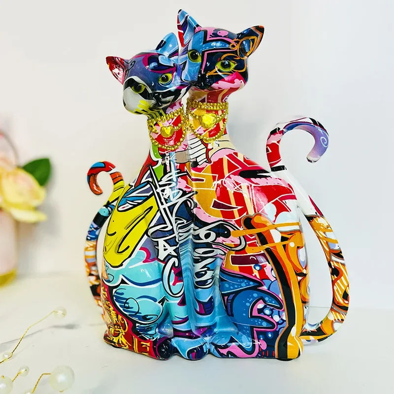 Abstract Graffiti Cat Couple Figurine