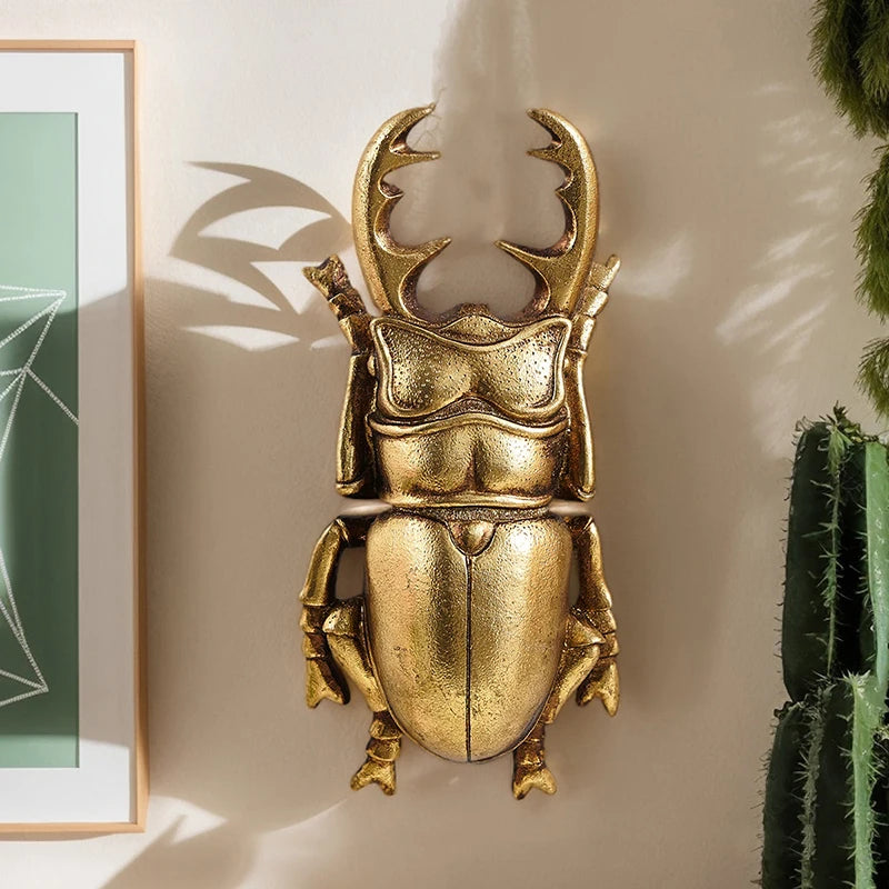 Golden Beetle Wall Ornaments with Antler-Inspired Detail