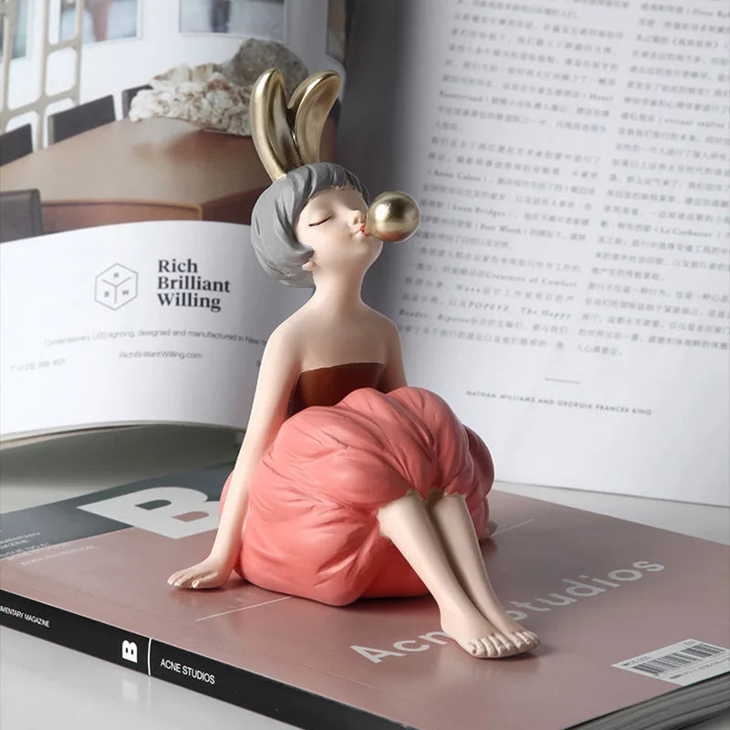 Elegant Bubble Gum Girl Figurine
