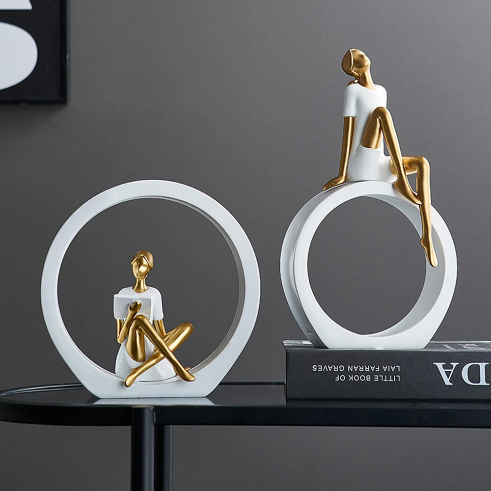 Modern Resin Reading Girl Sculpture