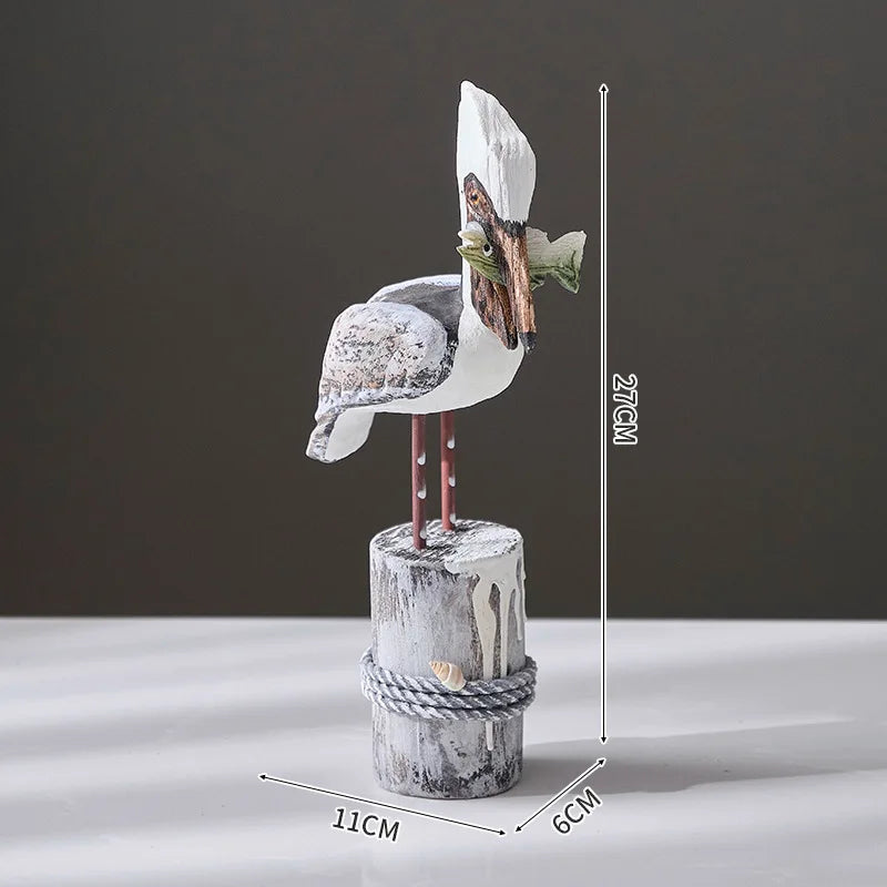 Hand-Carved Nautical Bird Figurine