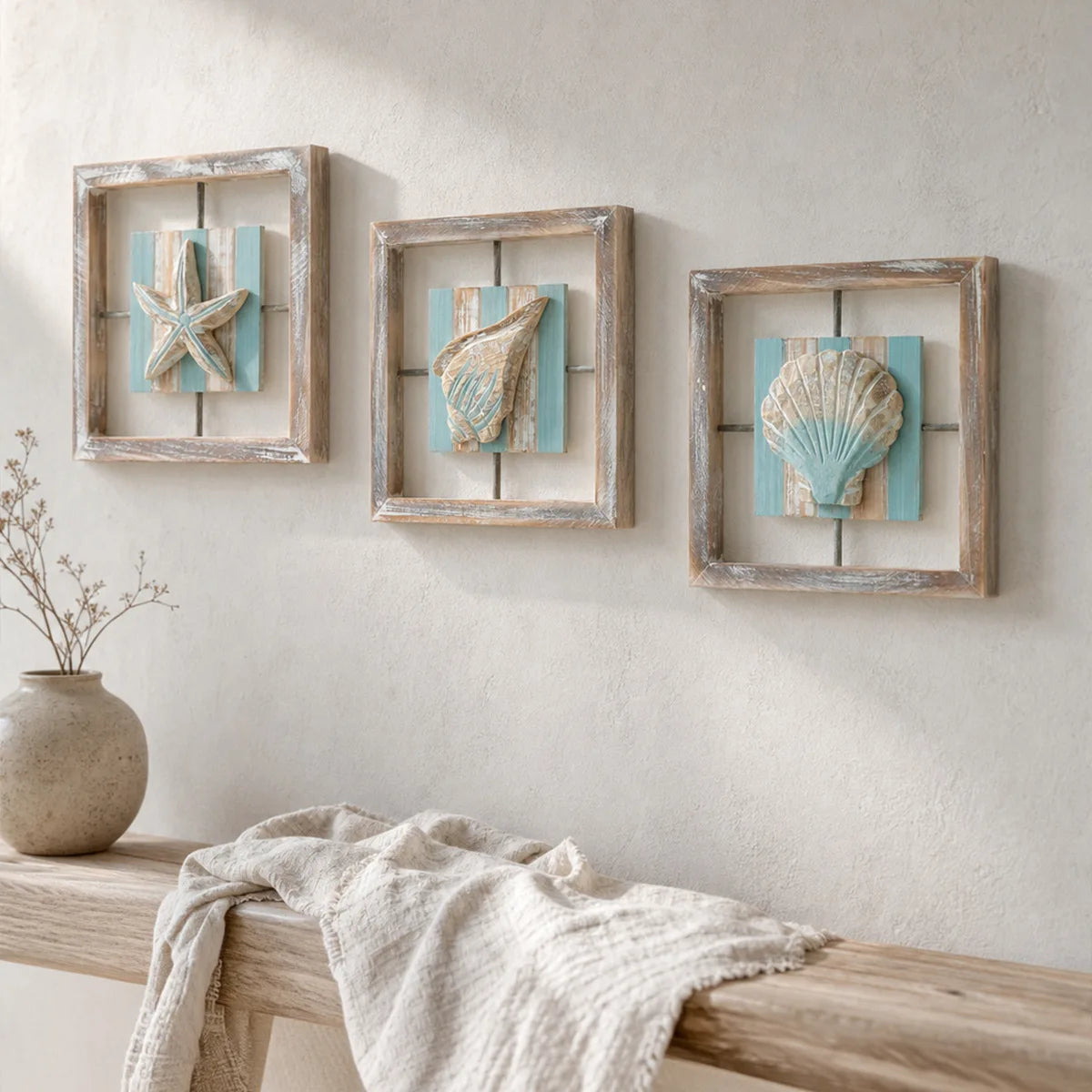 Wooden Conch Shell Wall Hanging- Mediterranean Ocean Décor