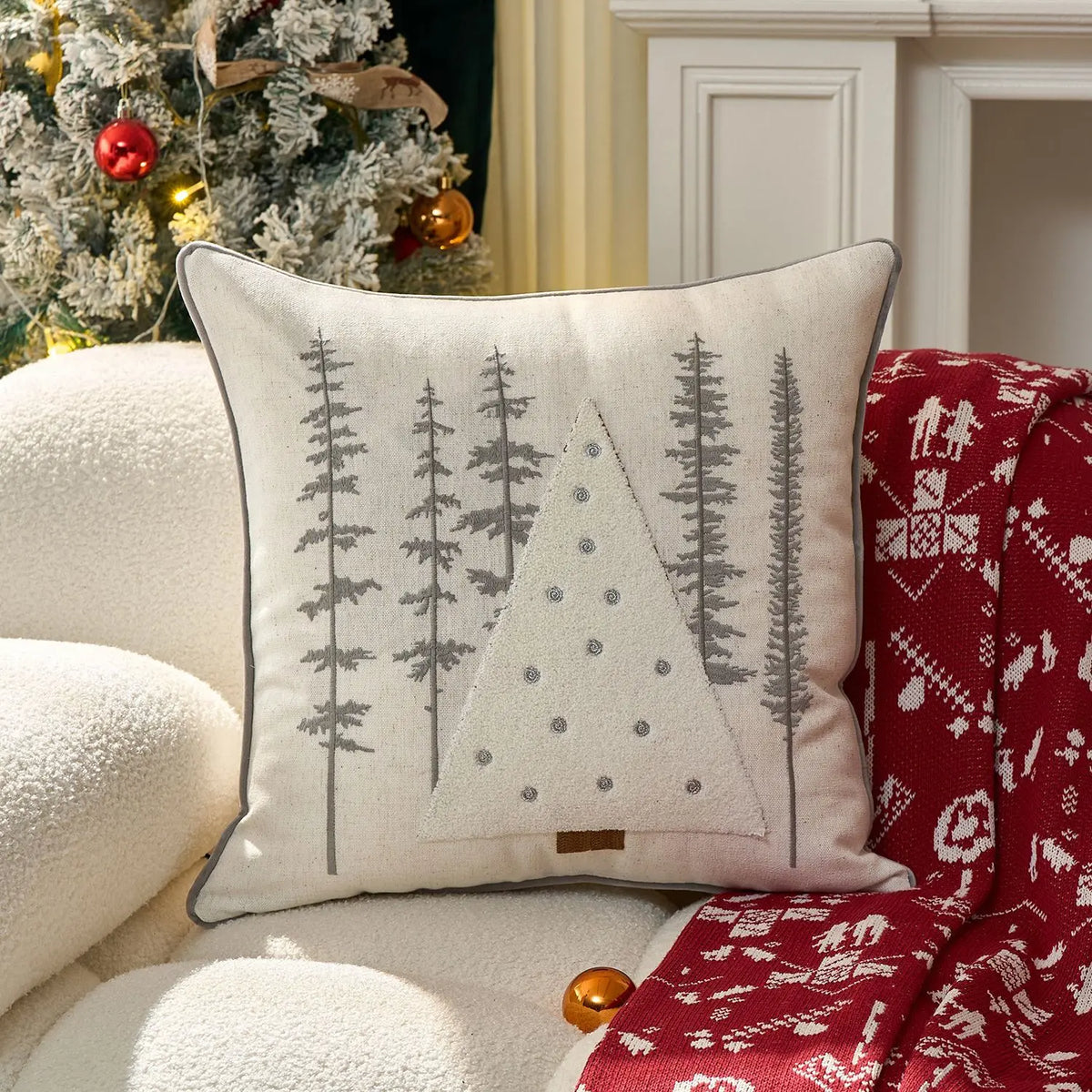 Christmas Embroidered Throw Pillow Cover – Festive Holiday Designs