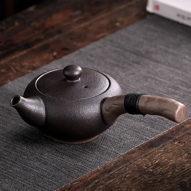 Coarse Pottery Side Handle Teapot