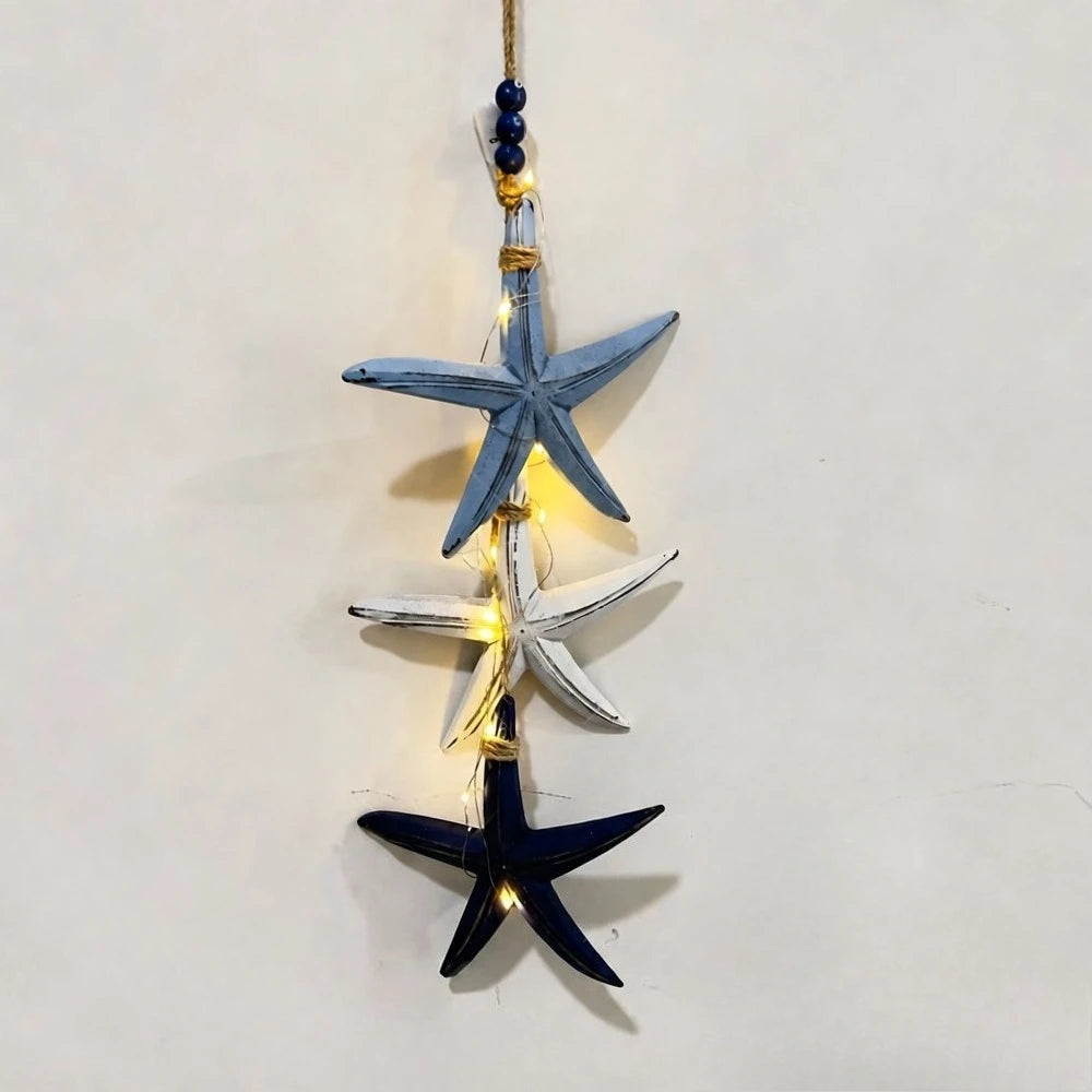 Coastal Wooden Fish and Starfish LED Hanging Ornament