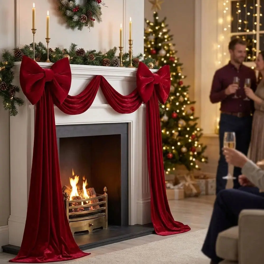 Large Velvet-Look Christmas Tree Bow with Long Streamers