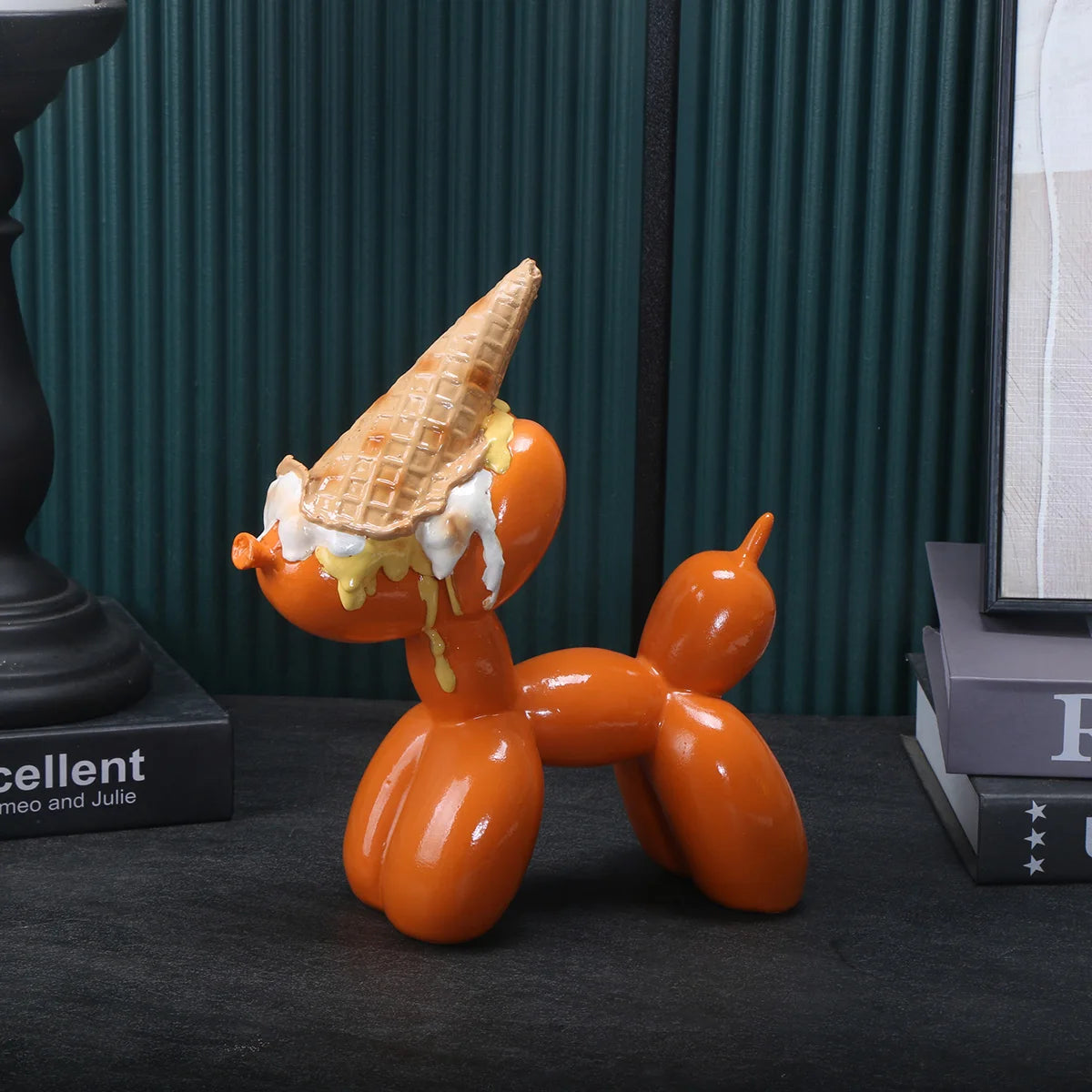 Balloon Dog Resin Sculpture with Ice Cream Cone & Birthday Cake