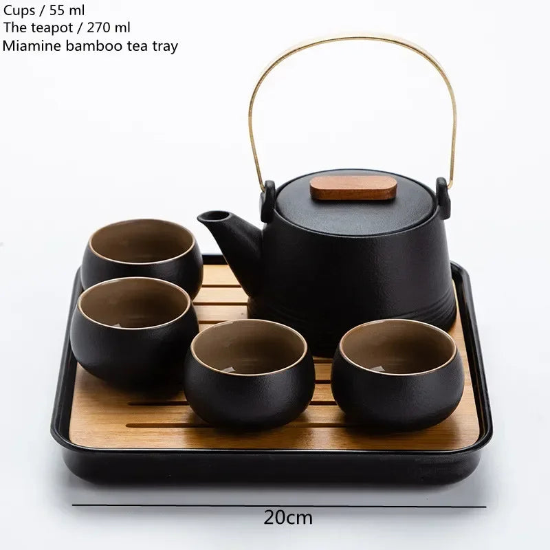 Black Ceramic Kung Fu Tea Set with Travel Case & Dragon Tea Pet