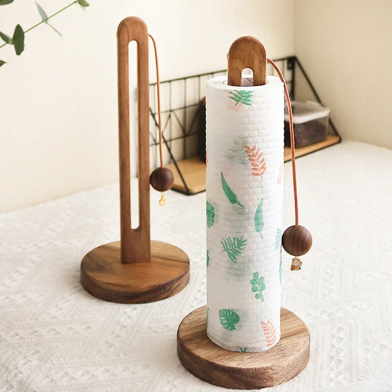 Solid Wood Paper Towel Holder Kitchen Roll Storage Rack - Ikorii