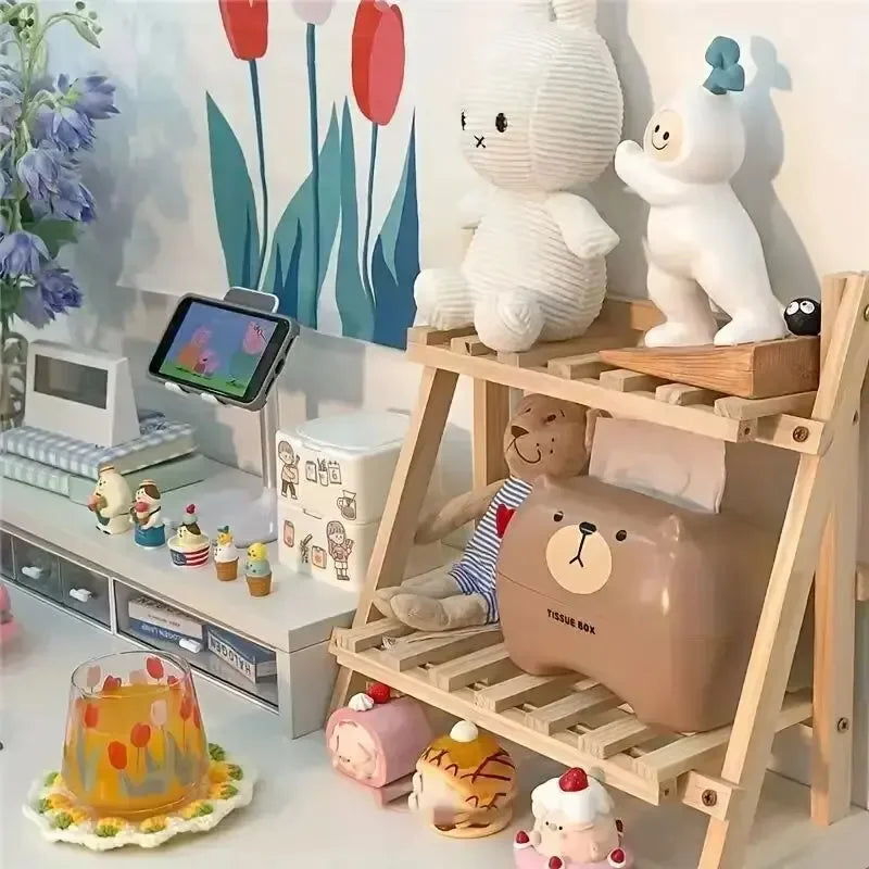 Rustic Wooden 2 Tier Desktop Organizer Shelf