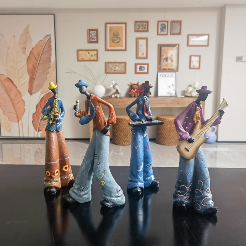 Retro Bookshelf Band Figurines - Cute Cartoon Home Decor Gifts