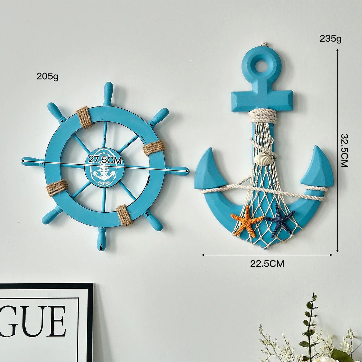 2PCS Nautical Ship Wheel and Anchor Wall Decor