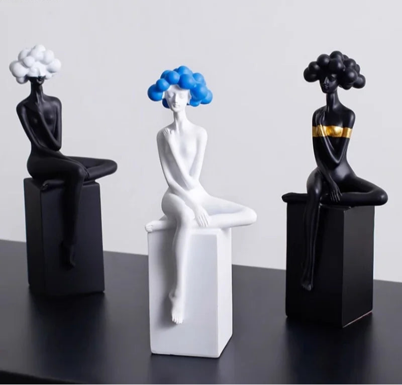 Modern Cloud Hair Resin Girl Sculpture