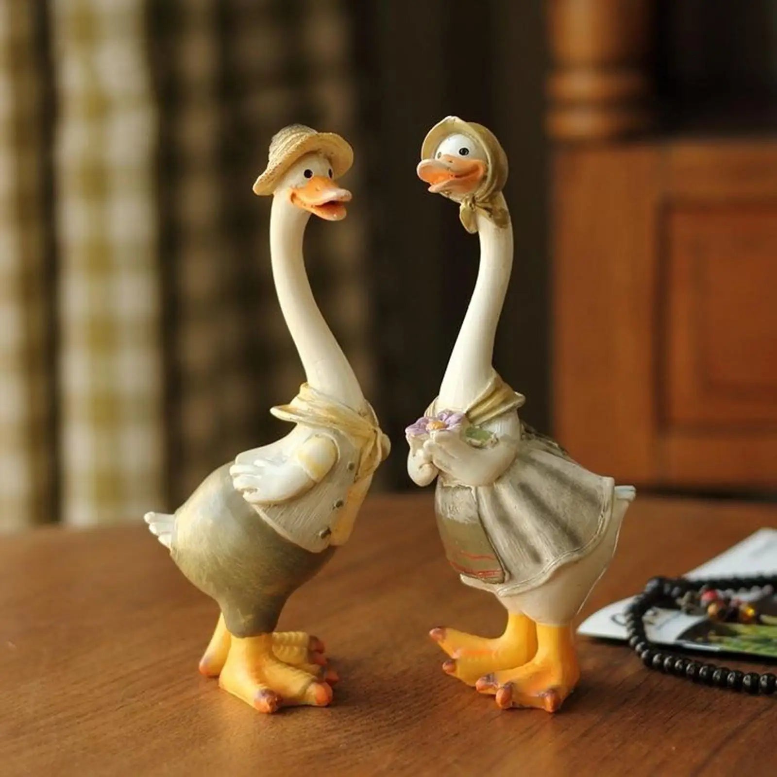 2-Piece Resin Duck Figurine Set – Miniature Duck Decor