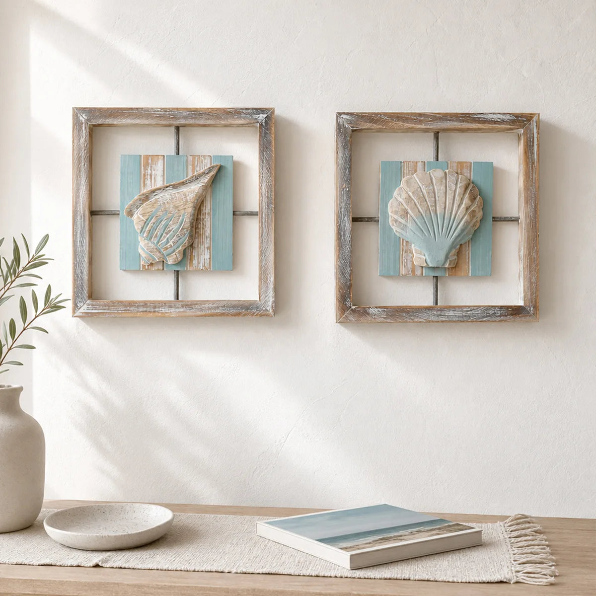 Wooden Conch Shell Wall Hanging- Mediterranean Ocean Décor