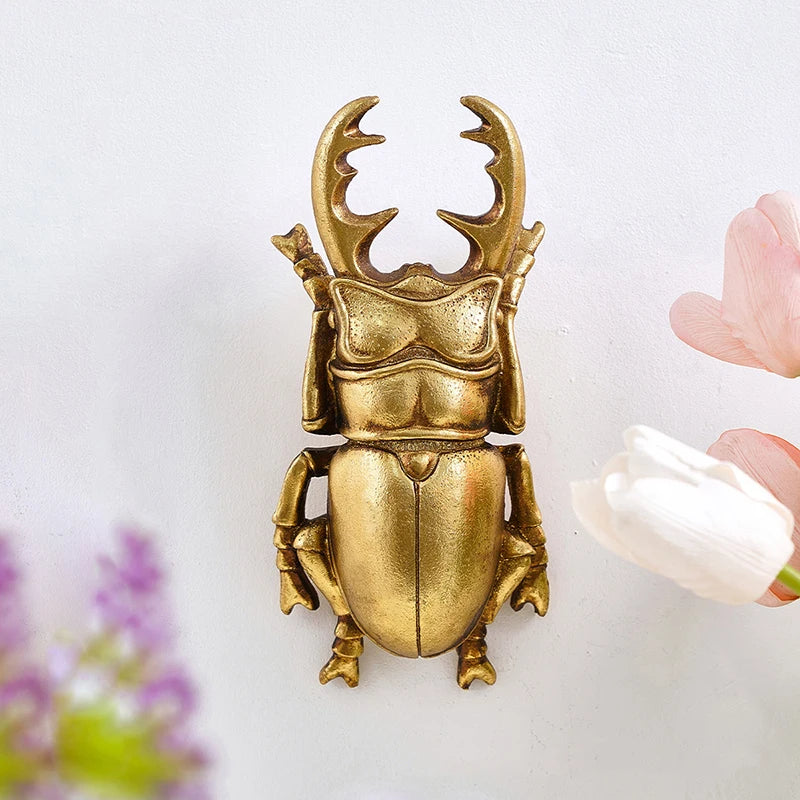 Golden Beetle Wall Ornaments with Antler-Inspired Detail