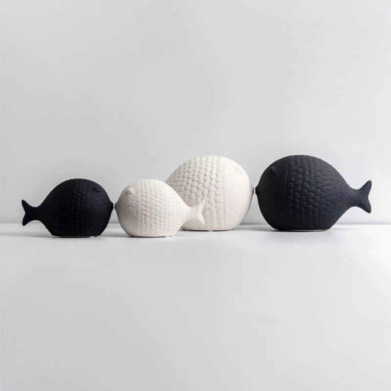 Black and White Ceramic Fish Sculpture