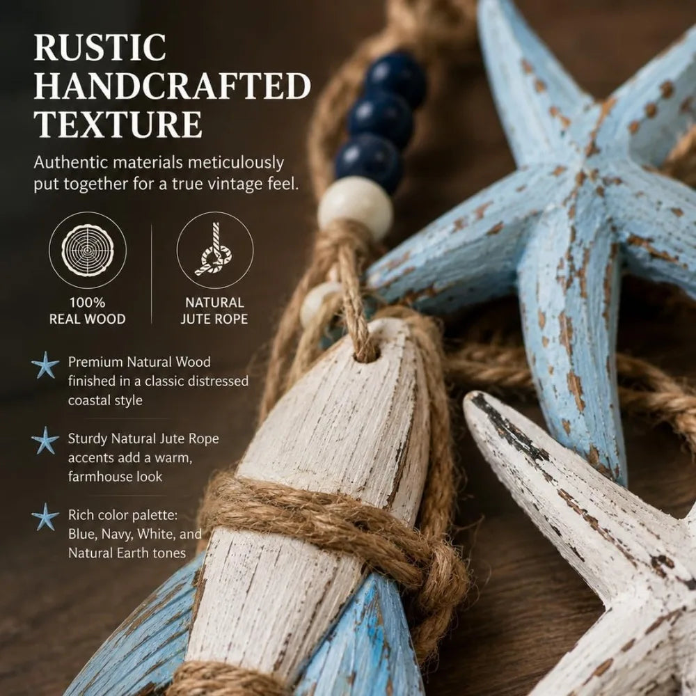 Coastal Wooden Fish and Starfish LED Hanging Ornament