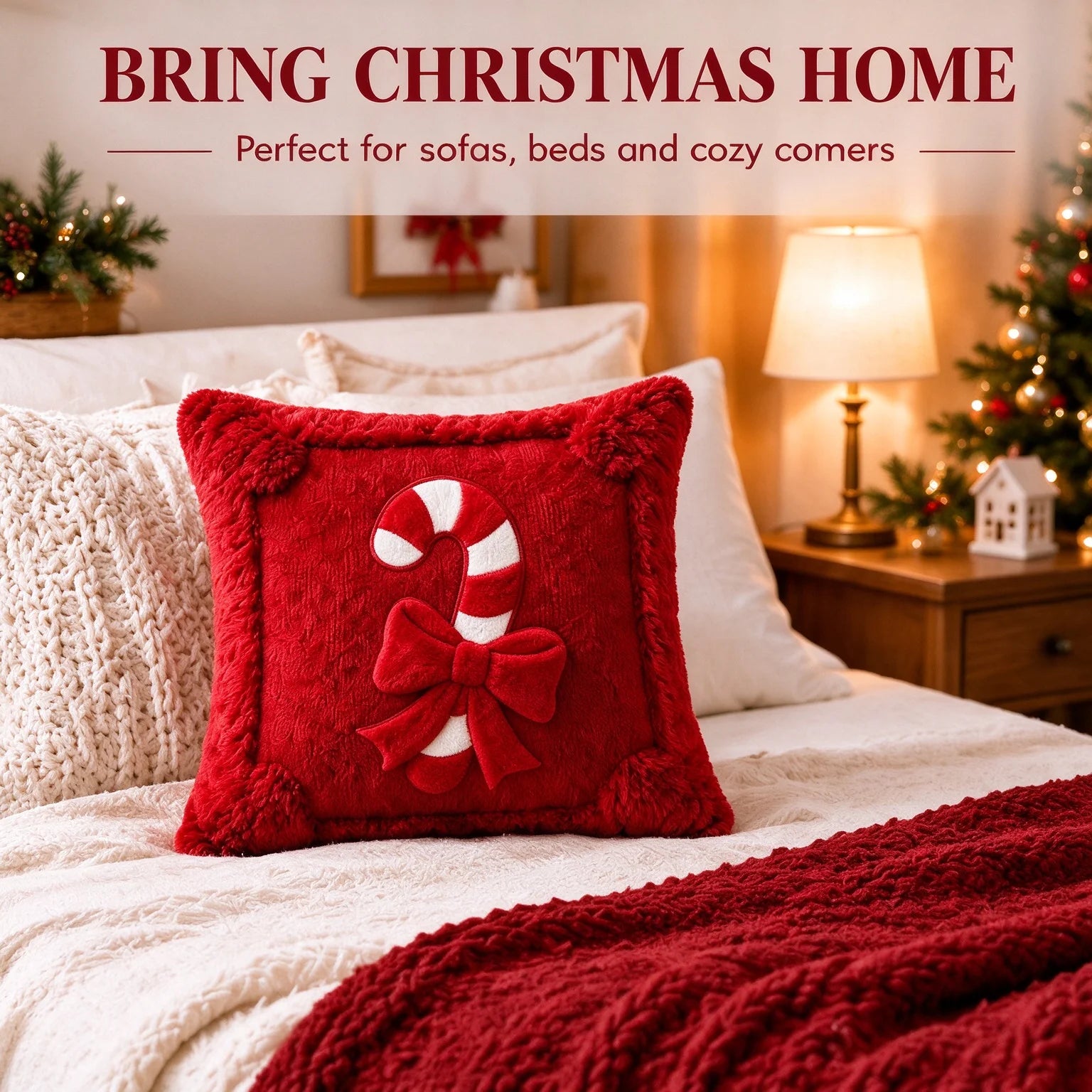 Christmas Candy Cane Throw Pillow Cover