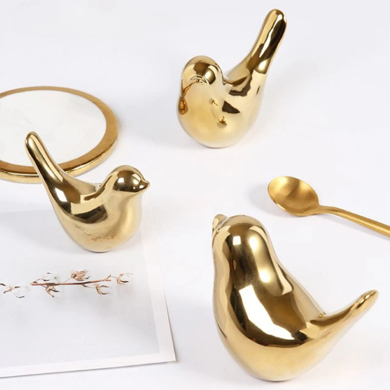 Nordic Ceramic Gold Bird Figurine Collection