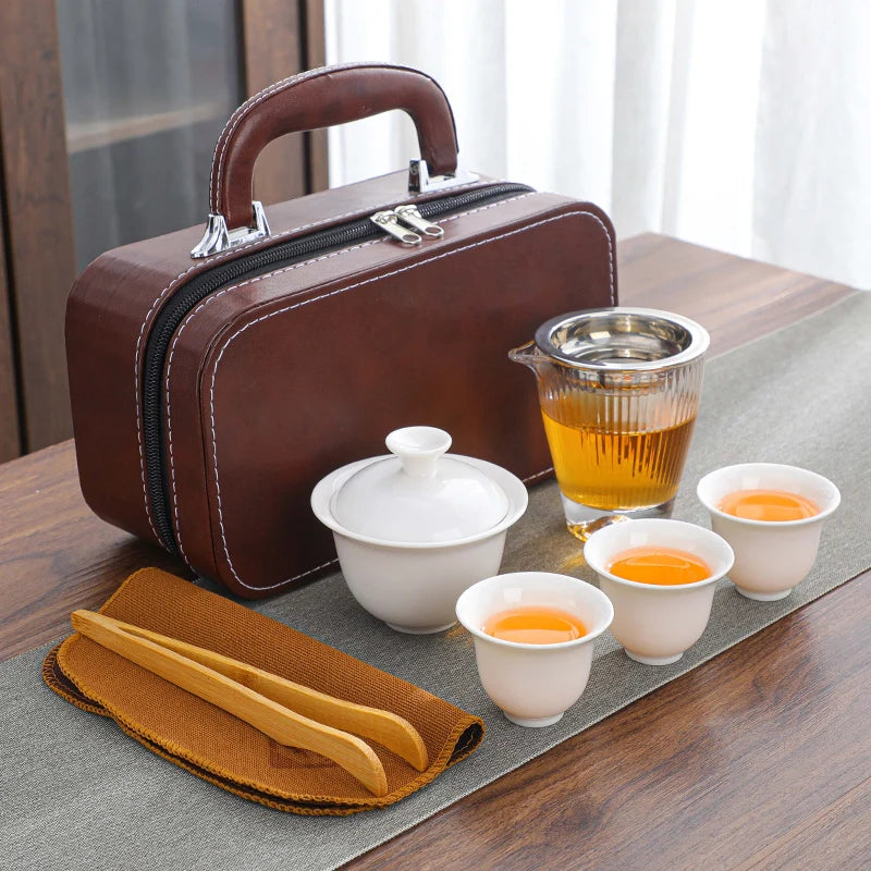 Portable Chinese Tea Set with Gaiwan and Cups