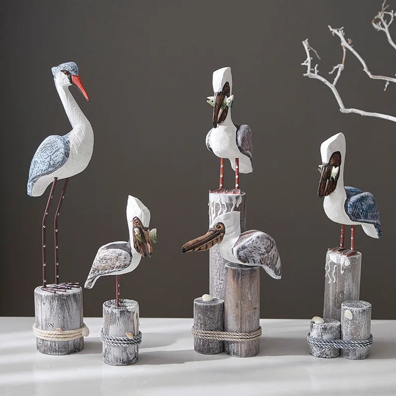 Hand-Carved Nautical Bird Figurine