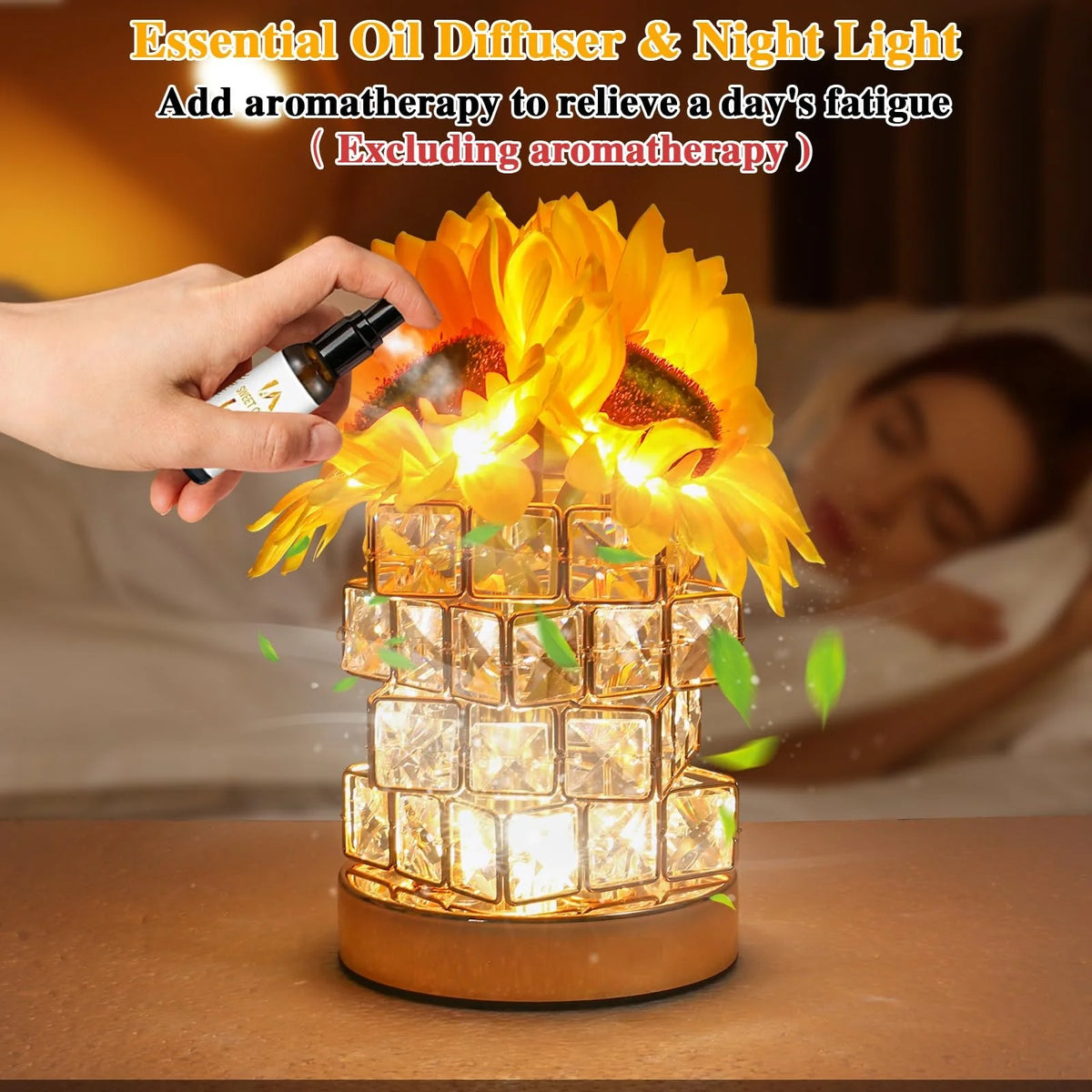 Crystal Flower Night Light with USB Charging