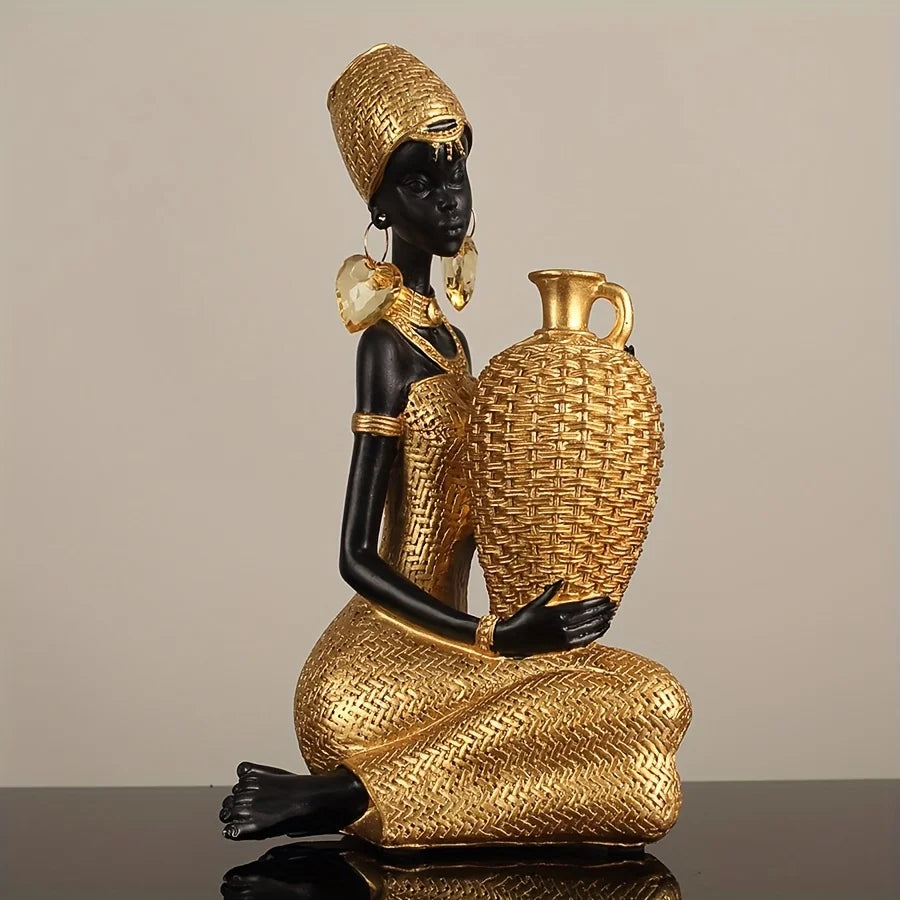 Elegant African Lady Resin Statue