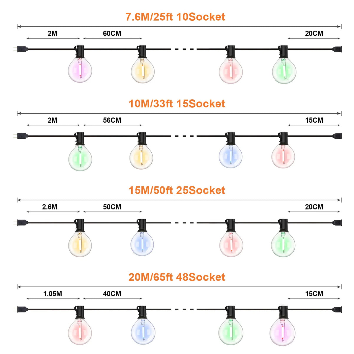 Colorful Waterproof Outdoor String Lights