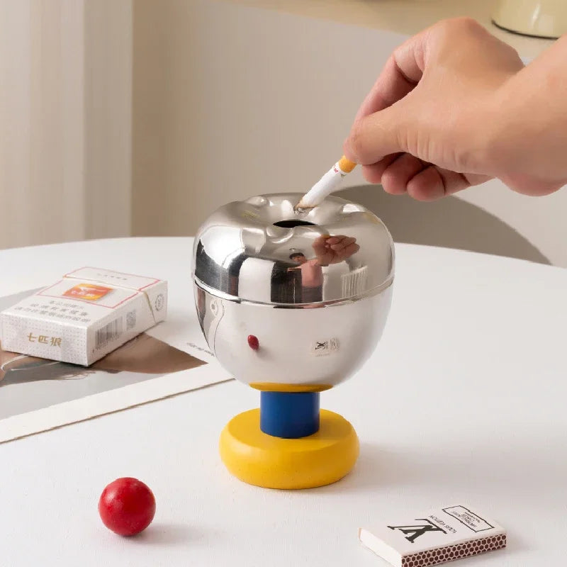 Postmodern Stainless Steel Ashtray with Lid