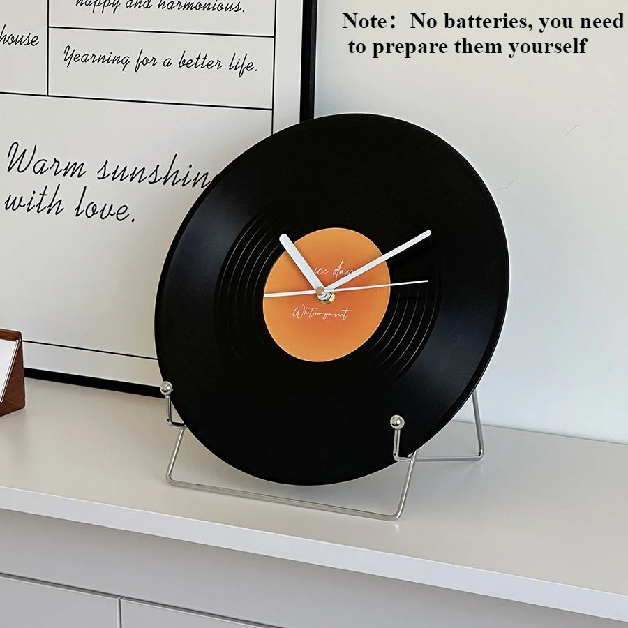 Retro Vinyl Record Dual-Use Desk & Wall Clock — Sunset Label PVC Analogue Clock