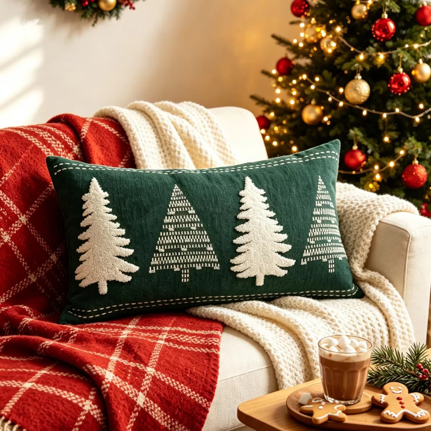 Christmas Embroidered Cushion Cover – Holiday Decorative Pillow Case