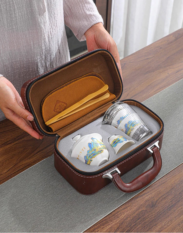 Portable Chinese Tea Set with Gaiwan and Cups