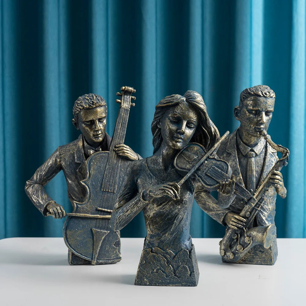 Retro Musical Instrument Sculptures - Vintage Home Decor Figurines