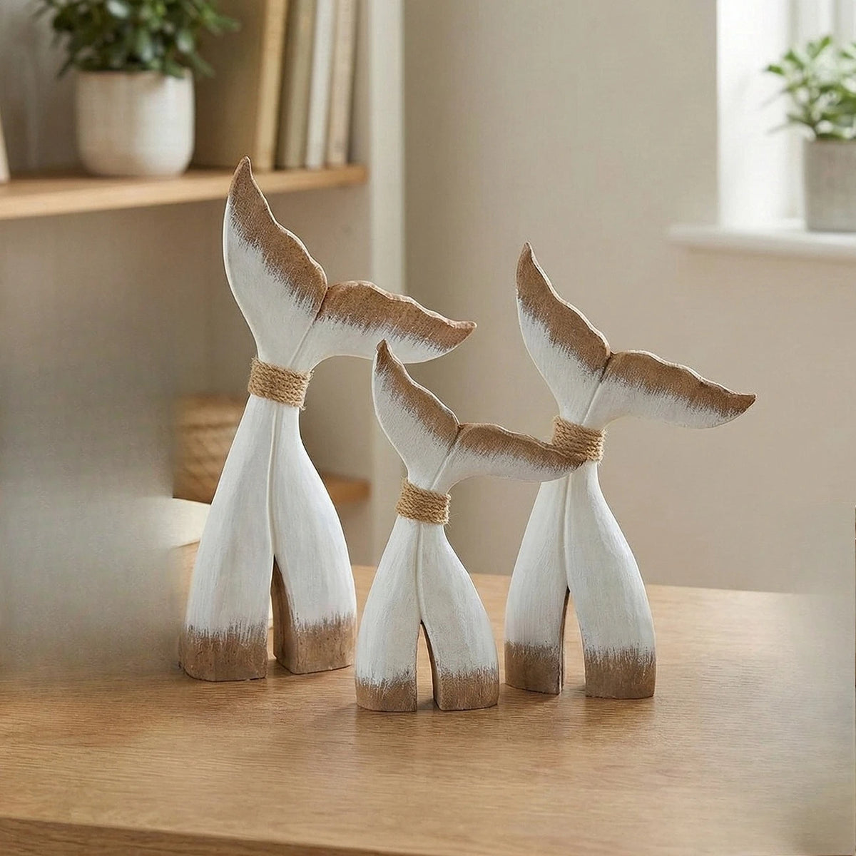 Mediterranean Wooden Whale Tail Decor