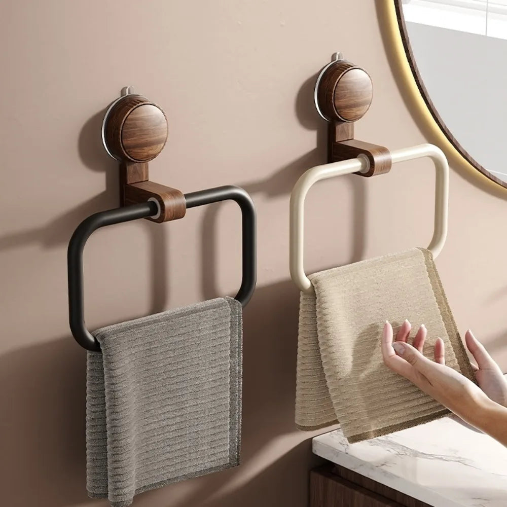 Vintage Wood &amp; Metal Suction Cup Towel Ring