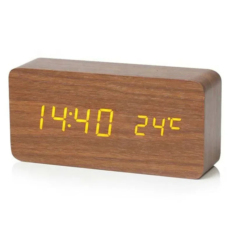 AuraBlock Wooden Digital Alarm Clock