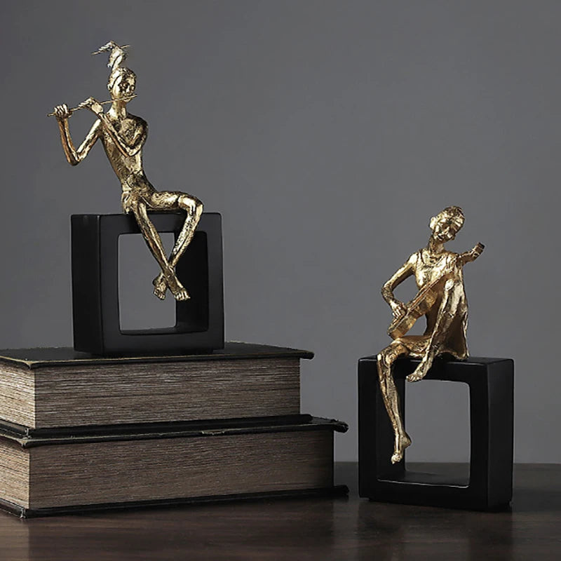 Musician Resin Figurine Statue for Desk and Room Décor